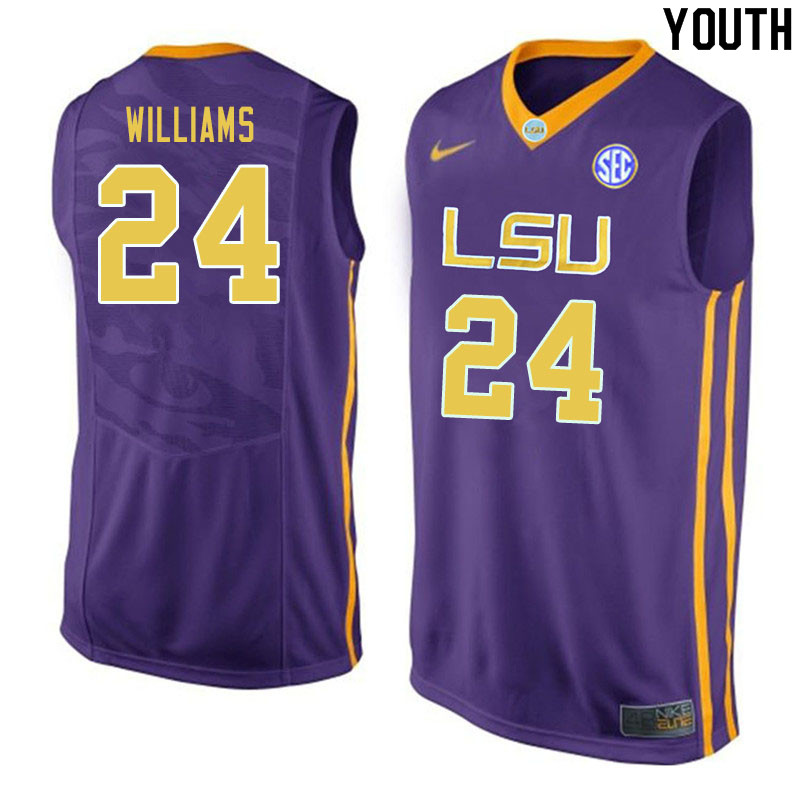 Youth #24 Emmitt Williams LSU Tigers College Basketball Jerseys Sale-Purple